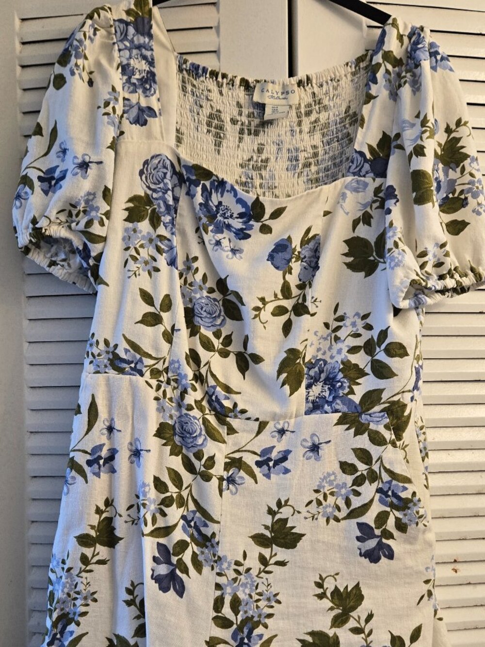 Calypso St. Barth Calypso St. Barth Linen Blend White Blue Green Floral romper